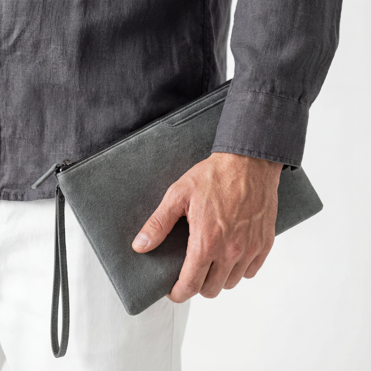 Alcantara Pouch - Nardo Gray