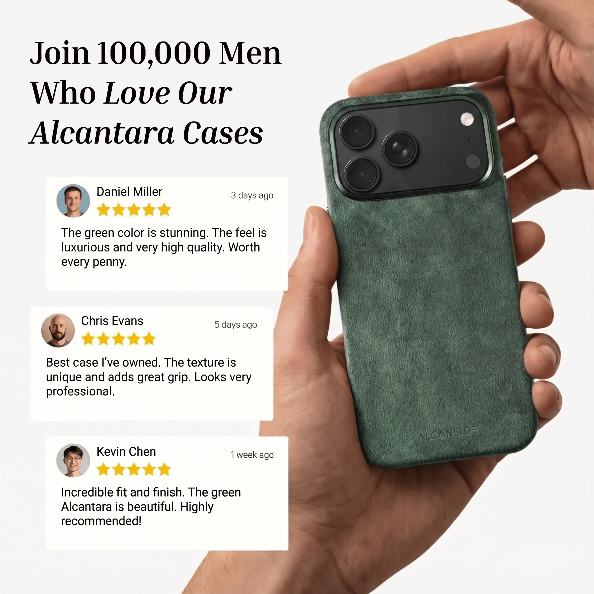 Customer reviews of the Midnight Green Alcantara iPhone 18 Pro case