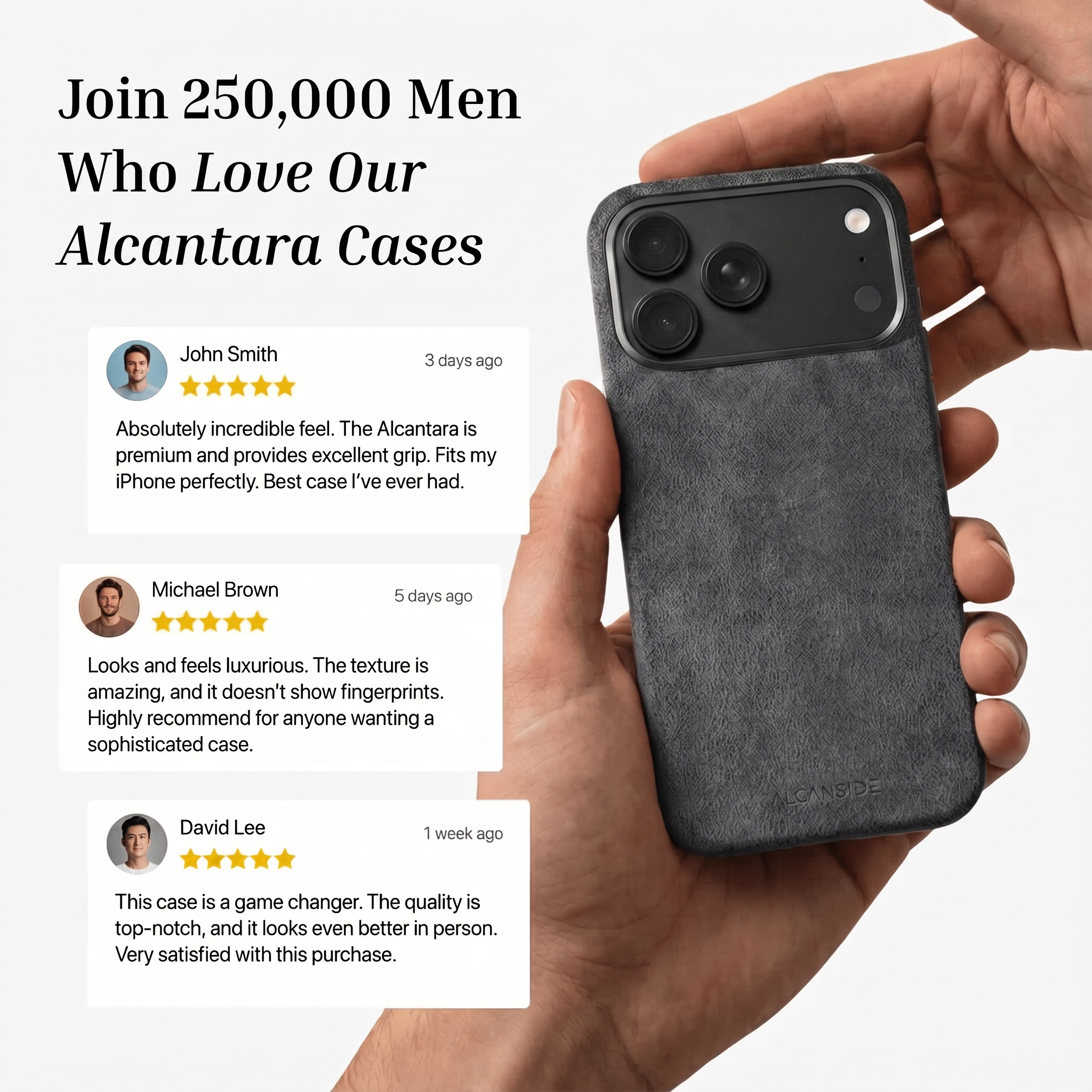 Customer reviews of the Space Grey Alcantara iPhone 18 Pro case