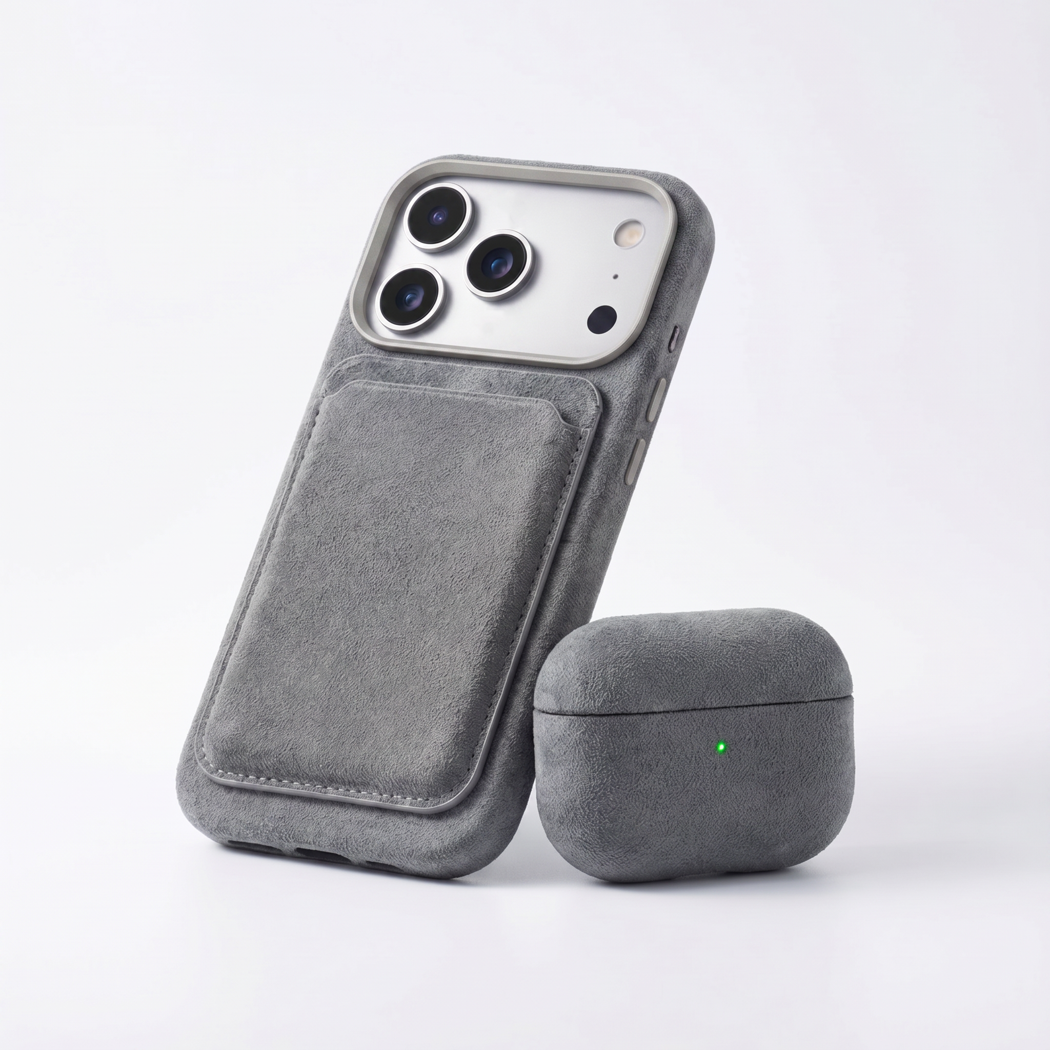 iPhone 18 Pro Max Alcantara case with MagSafe wallet and AirPods case