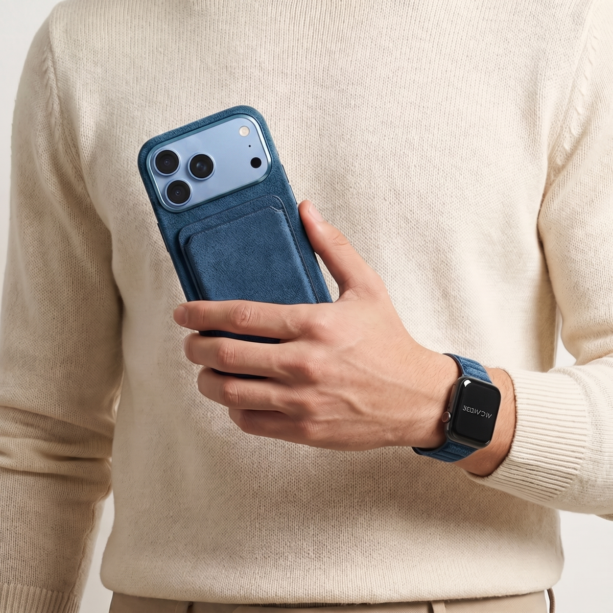 iPhone 18 Pro Max Alcantara case with MagSafe wallet and AirPods case