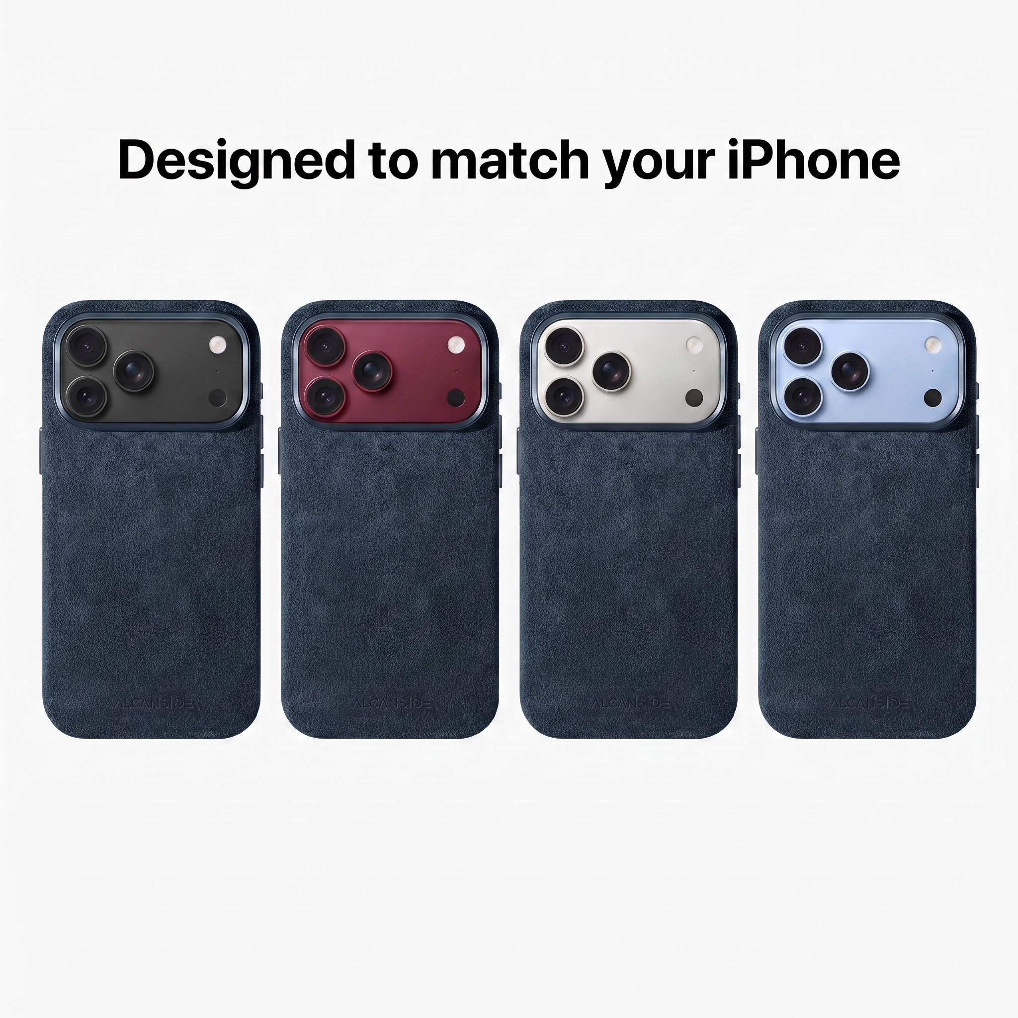 Navy Blue Alcantara cases designed to match every iPhone 18 colour