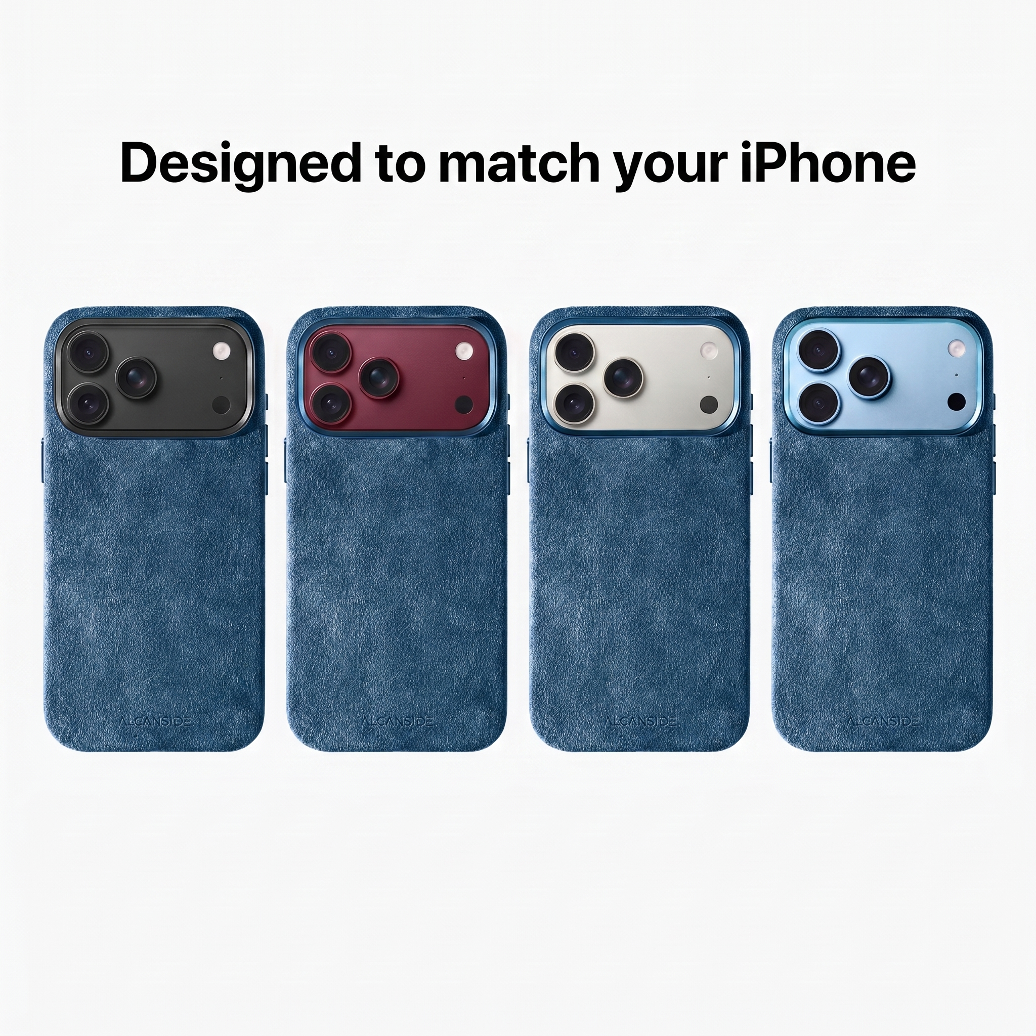 Ocean Blue Alcantara cases designed to match every iPhone 18 colour